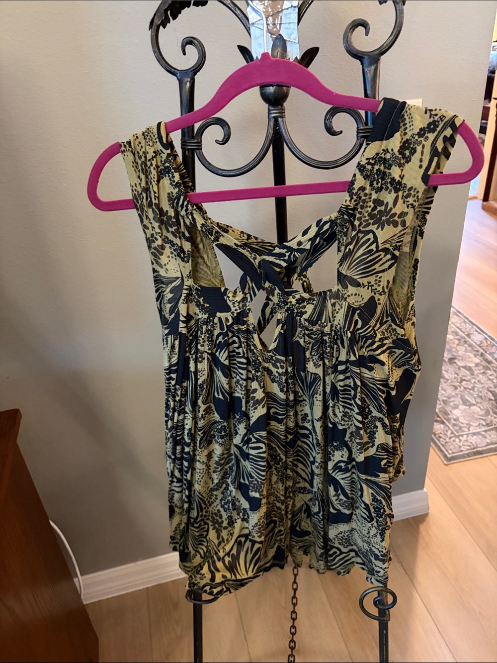 Free People Sleeveless Floral Tank Top - Black and Olive